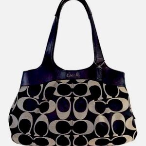 Authentic Coach F18828 Lexi Black/Gray Jacquard Leather Satchel very little use